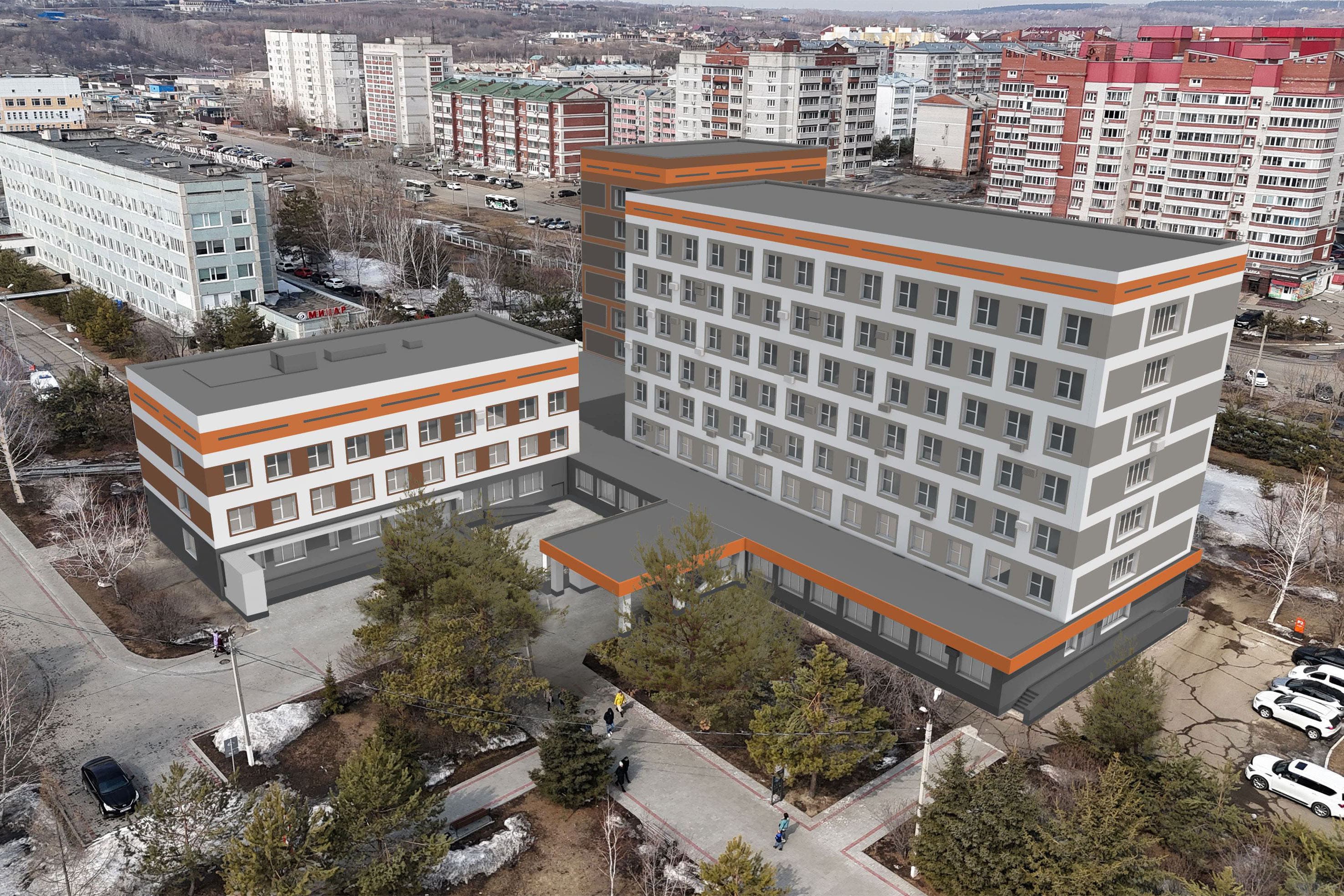 Фасад корпуса АОКБ по адресу Воронкова, 26/3