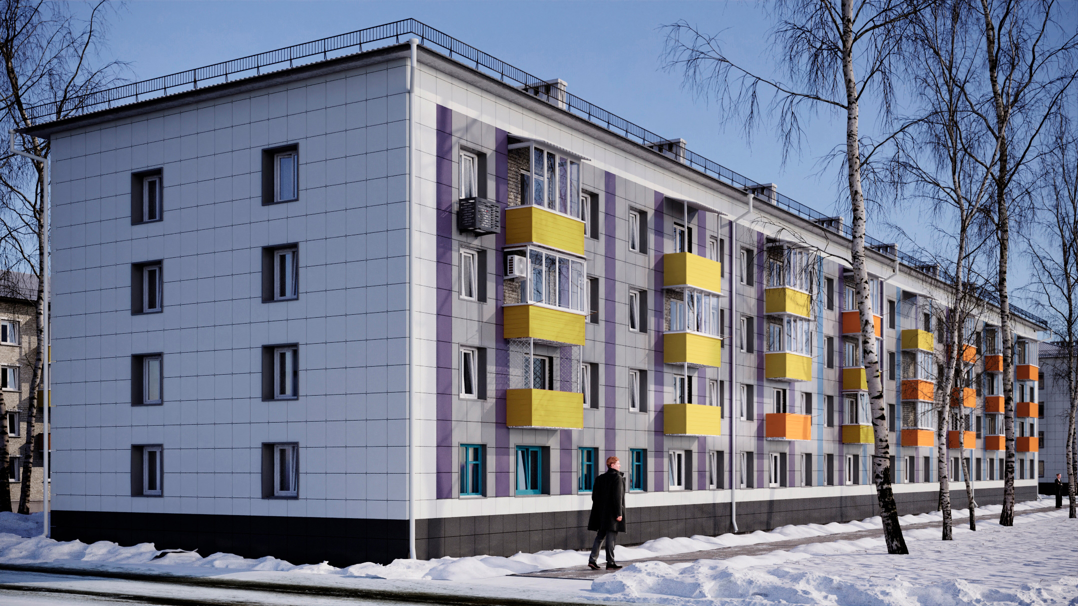Реконструкция фасадов зданий на улице Победы в Циолковском