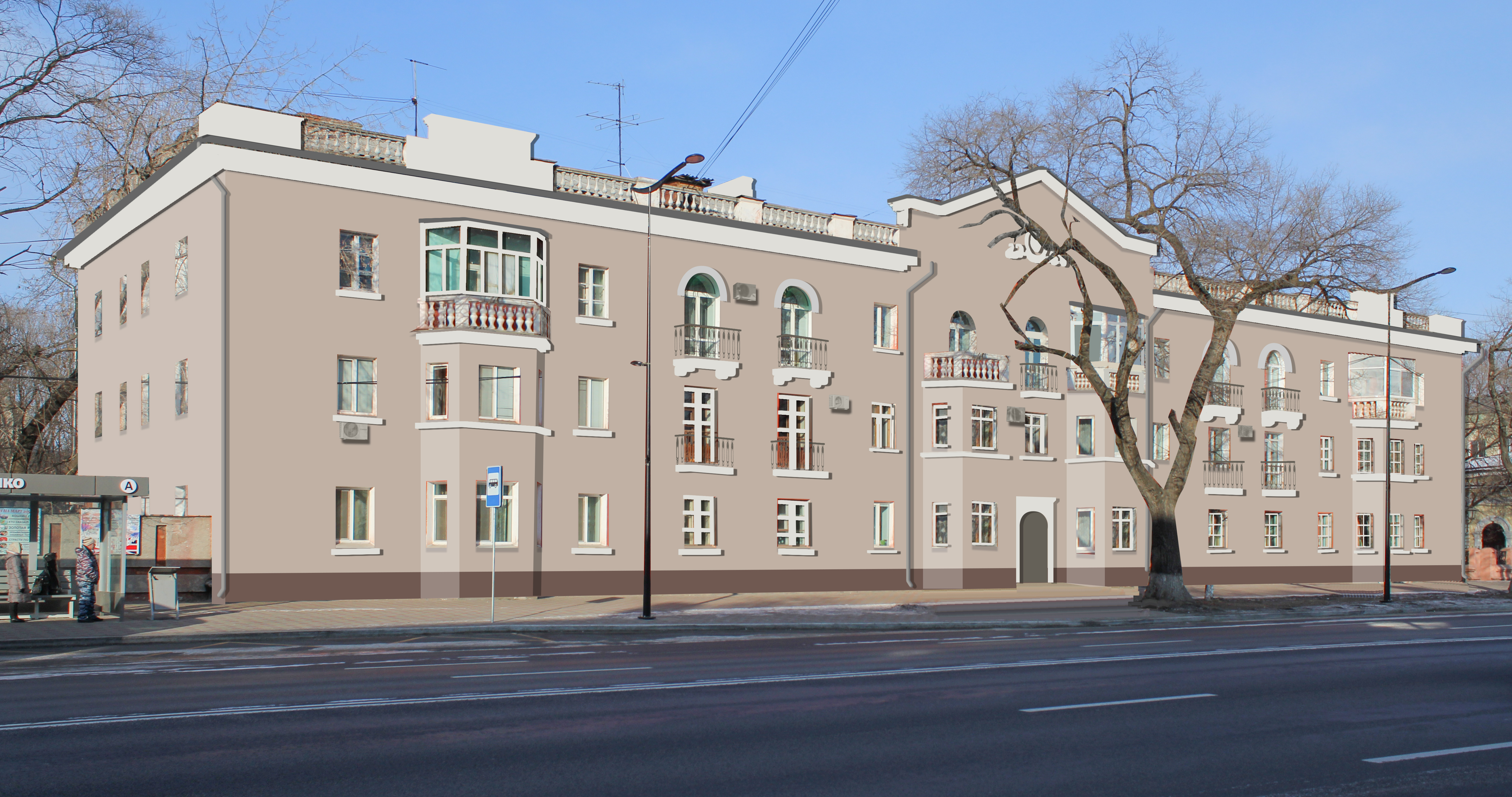 Новый фасад здания по адресу Ленина, 153 в Благовещенске 
